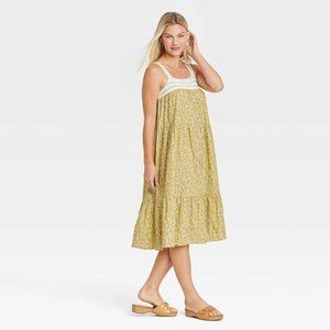 NWT Women's Plus Sleeveless Crochet Trim Dress - Universal Thread - Yellow Flora